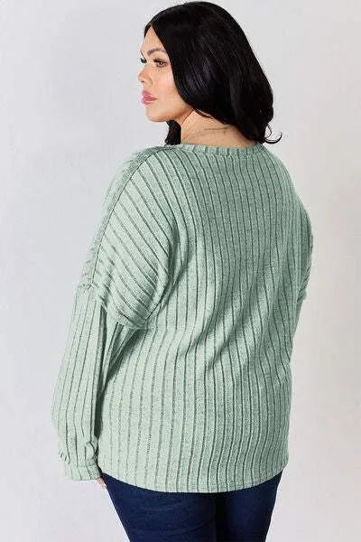 Basic Bae Full Size Ribbed Half Button Long Sleeve T-Shirt Women's T-Shirts - Tophatter Daily Deals